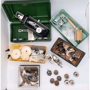 Vtg Lot SINGER Sewing Machine Parts Attachments Buttonholer Greist Bobbins Other
